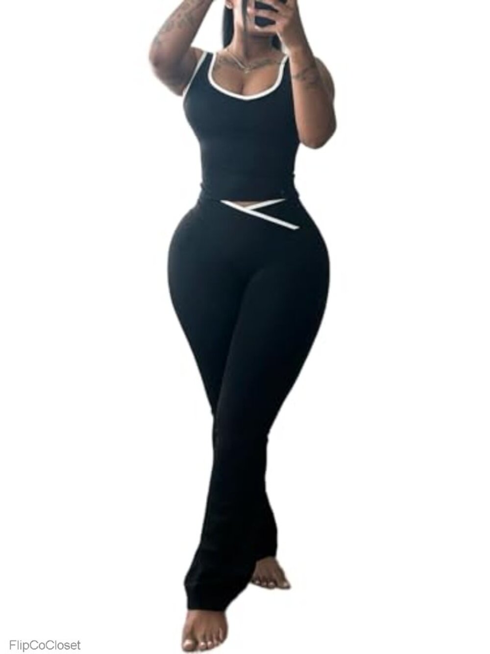Women's 2 Piece Lounge Set Crop Tank Top Flare Pants